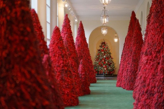 Bà Trump bị chỉ trích vì những cây thông Giáng sinh đỏ rực trong Nhà Trắng - Ảnh 2.