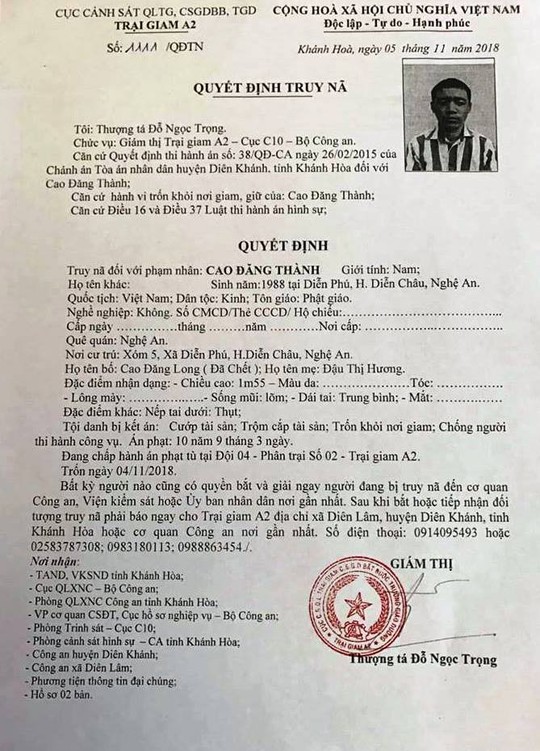 Bat duoc ten cuop tron trai giam Bo Cong an sau 2 ngay lan tron