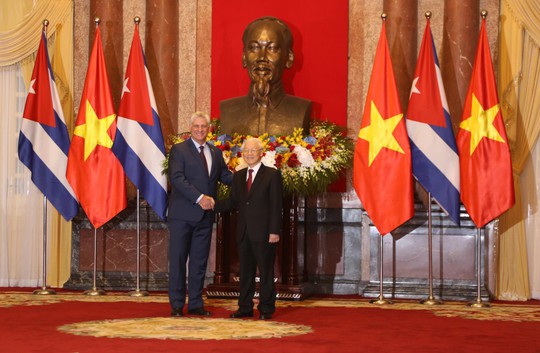 Cận cảnh Tổng Bí thư, Chủ tịch nước Nguyễn Phú Trọng đón Chủ tịch Cuba - Ảnh 6.