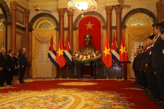 Cận cảnh Tổng Bí thư, Chủ tịch nước Nguyễn Phú Trọng đón Chủ tịch Cuba - Ảnh 10.