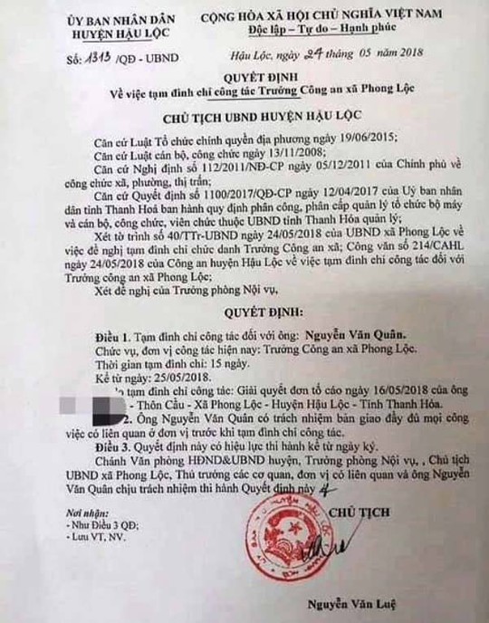 Trưởng công an xã vào nhà nghỉ với vợ bạn thân bị đình chỉ công tác - Ảnh 2. Trưởng công an xã vào nhà nghỉ với vợ bạn thân bị đình chỉ công tác - Ảnh 2.