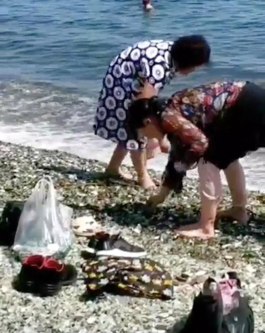 Bất chấp biển cấm, khách Trung Quốc lũ lượt nhặt sỏi quý tại bãi biển Nga - Ảnh 1.
