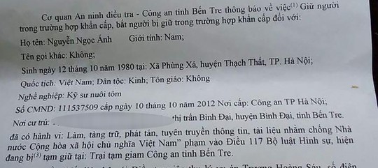 Bắt Nguyễn Ngọc Ánh vì chống phá nhà nước - Ảnh 2.