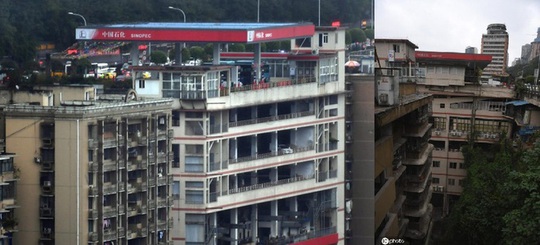 Tòa nhà kỳ lạ tại Trung Quốc có trạm xăng trên tầng cao - Ảnh 1.