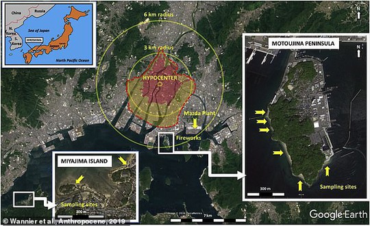 Mưa thủy tinh đổ xuống bãi biển Hiroshima