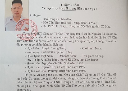 Cong an TP Can Tho yeu cau ong Nguyen Trung Tinh den lam viec