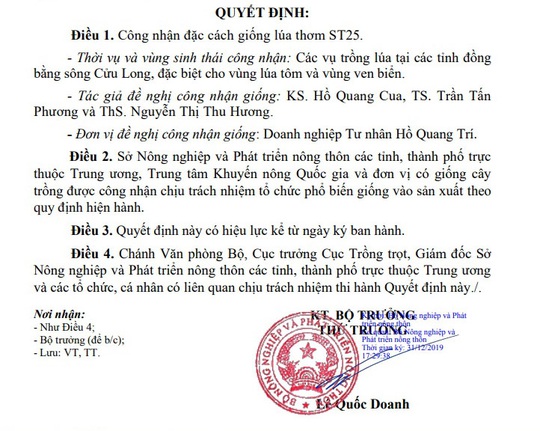 Đặc cách công nhận giống lúa ST25- gạo ngon nhất thế giới - Ảnh 3.