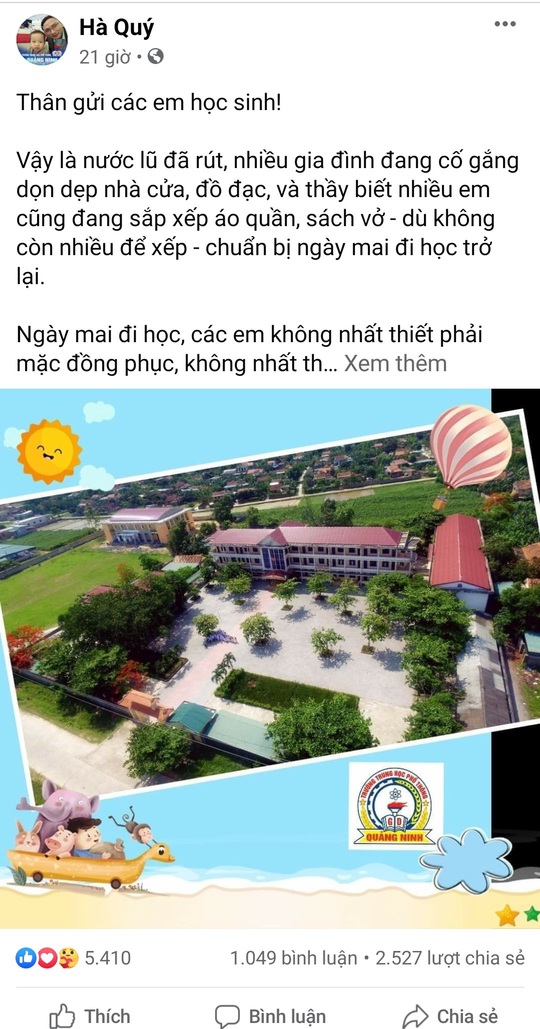 Bức tâm thư của hiệu trưởng gửi học trò vùng lũ Quảng Bình gây bão cộng đồng mạng - Ảnh 3.