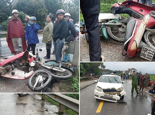 Tai nạn liên hoàn giữa ôtô và 2 xe máy, 3 người nhập viện cấp cứu - Ảnh 1.