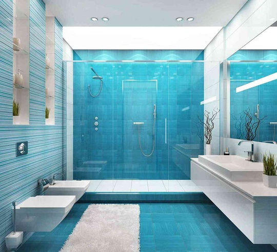 10 mẫu phòng tắm thẩm mỹ với tông màu xanh - Ảnh 6.