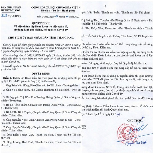 Tiền Giang thành lập đoàn kiểm tra kinh phí phòng, chống Covid-19 - Ảnh 1.