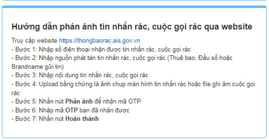 Người dùng điện thoại có thêm kênh phản ánh tin nhắn rác, cuộc gọi rác - Ảnh 2.