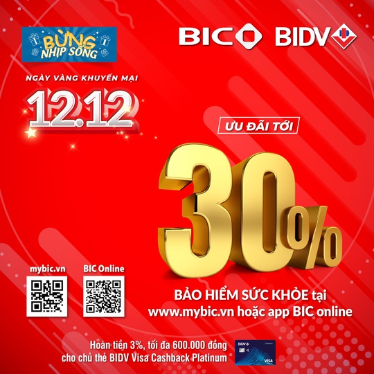 Ngày vàng 12-12: BIC giảm tới 30% phí bảo hiểm sức khỏe trực tuyến - Ảnh 1.