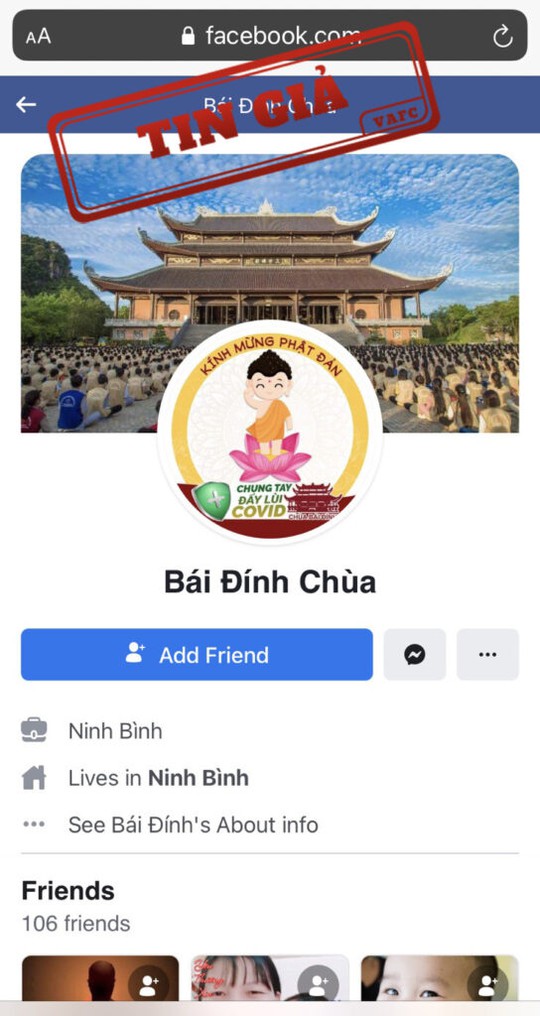 Giả mạo Facebook chùa Bái Đính kêu gọi từ thiện - Ảnh 1.