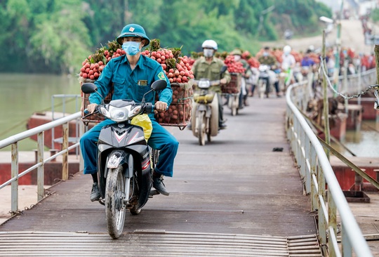 Cận cảnh nông dân chở vải thót tim đi qua cây cầu có con dốc dựng đứng - Ảnh 5.