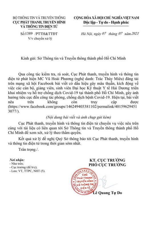 Đề nghị Sở Thông tin và Truyền thông TP HCM xử lý MC Trác Thuý Miêu - Ảnh 2.