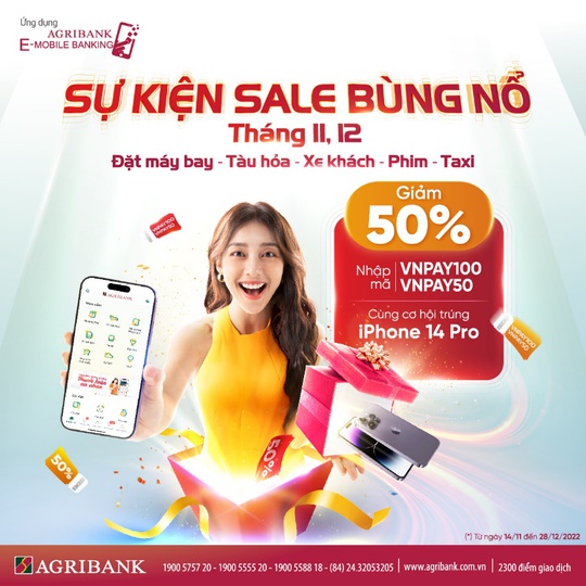 Đại tiệc ưu đãi cuối năm: Agribank E-Mobile Banking giảm ngay nửa giá và cơ hội nhận iPhone 14 Pro - Ảnh 1.