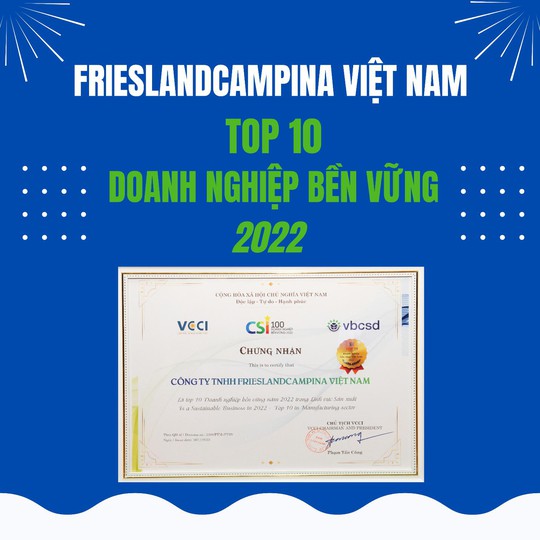 FrieslandCampina Việt Nam được vinh danh Top 10 doanh nghiệp bền vững từ những đóng góp cho cộng đồng - Ảnh 2.
