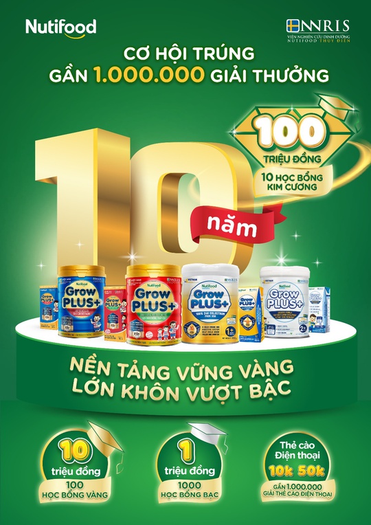 Đánh dấu chặng đường 10 năm, Nutifood GrowPLUS+ tri ân khách hàng bằng hàng ngàn giải thưởng với tổng trị giá đến 18 tỉ đồng - Ảnh 1.