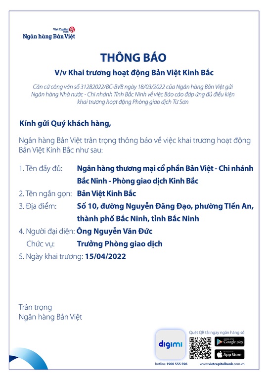 Thông báo khai trương hoạt động Bản Việt Kinh Bắc - Ảnh 1.