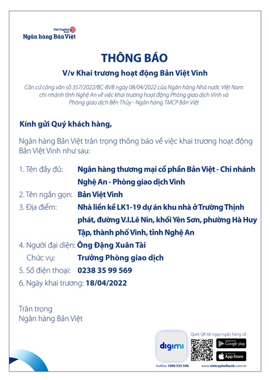 Thông báo khai trương hoạt động Bản Việt Vinh - Ảnh 1.