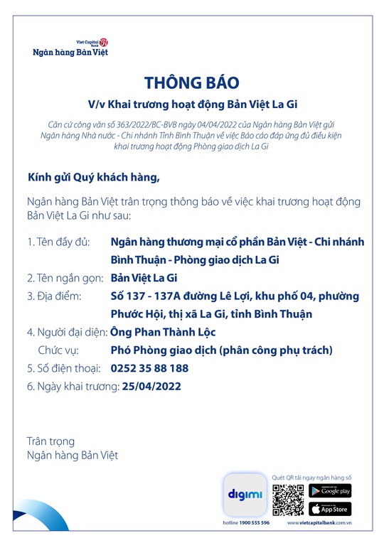 Thông báo khai trương hoạt động Bản Việt La Gi - Ảnh 1.