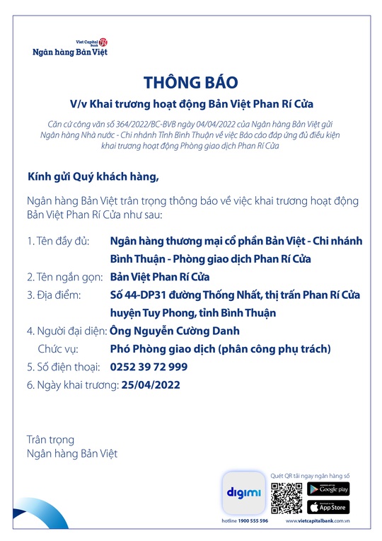 Thông báo khai trương hoạt động Bản Việt Phan Rí Cửa - Ảnh 1.