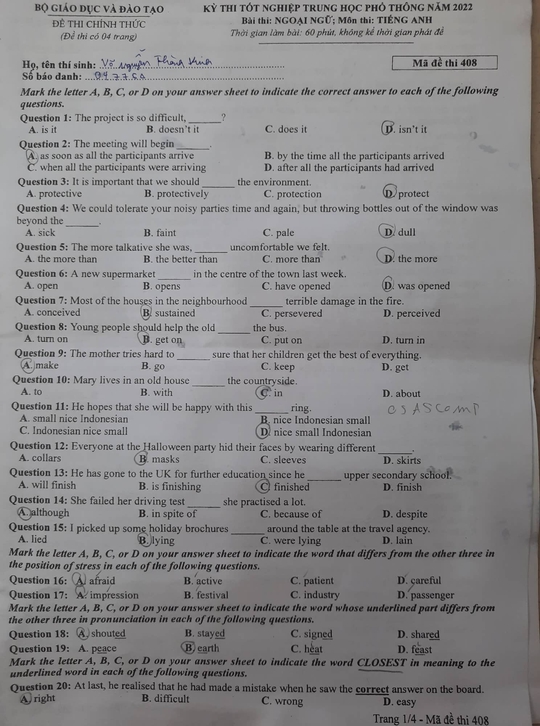 Kỳ thi tốt nghiệp THPT năm 2022: Môn Ngoại ngữ dễ, mời xem gợi ý giải đề - Ảnh 5.