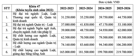 Học phí ngành cao nhất Trường ĐH Luật TP HCM là 165 triệu đồng/năm - Ảnh 2.