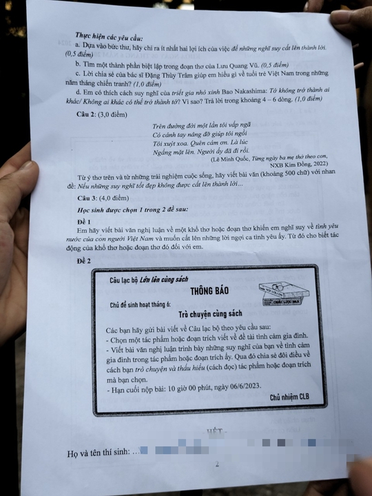 Nhật ký Đặng Thùy Trâm, thơ Lưu Quang Vũ vào đề thi tuyển sinh lớp 10 TP HCM - Ảnh 3.