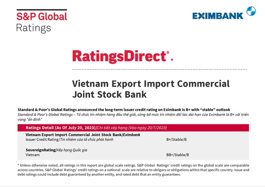 S&P Global Ratings giữ nguyên mức tín nhiệm đối tác dài hạn của Eximbank - Ảnh 1.