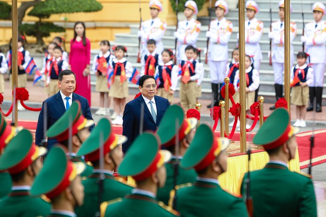 Cận cảnh Thủ tướng Phạm Minh Chính chủ trì lễ đón Thủ tướng Campuchia Hun Manet- Ảnh 14.