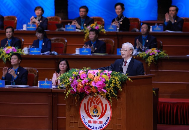 Tổng Bí thư Nguyễn Phú Trọng phát biểu chỉ đạo tại Đại hội XIII Công đoàn Việt Nam