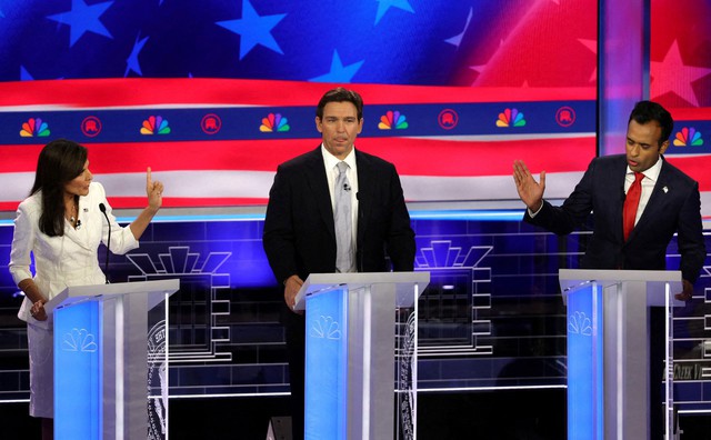 Cuộc tranh luận của các ứng viên tổng thống tiềm tàng thuộc Đảng Cộng hòa diễn ra tại bang Miami - Mỹ hôm 8-11-2023 Ảnh: REUTERS