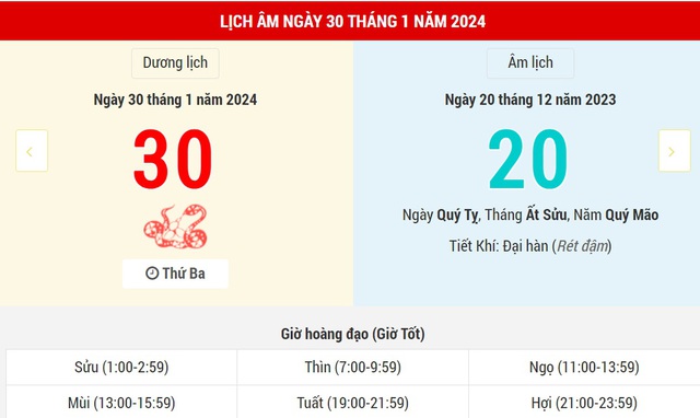 Lịch Âm hôm nay 30-1 và những việc nên làm- Ảnh 1.