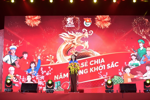 Bí thư Trung ương Đoàn, bà Nguyễn Phạm Duy Trang phát biểu tại sự kiện khởi động chương trình Tết Sẻ Chia, Năm Rồng Khởi Sắc diễn ra tại Bình Dương ngày 6_1_2024