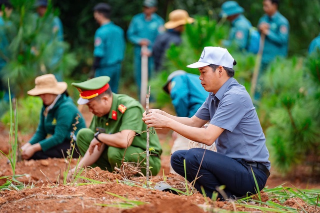 Ông Đặng Quang Hà, Chủ tịch UBND huyện Kon Plông, tham gia trồng cây xanh, hưởng ứng kế hoạch “Trồng 1 triệu cây xanh vì Kon Plông xanh” Ảnh: Vũ Phương