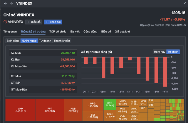 Chứng khoán ngày 20-11: Chưa vội bắt đáy, khối ngoại vẫn bán ròng- Ảnh 1.
