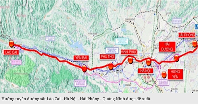 Hướng tuyến đường sắt Lào Cai - Hà Nội - Hải Phòng - Quảng Ninh được đề xuất