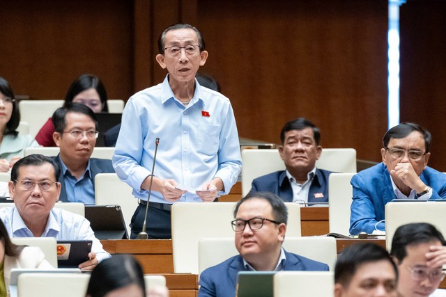 Đại biểu Trần Hoàng Ngân nêu ý kiến về thu thuế nhập khẩu với hàng bán qua kênh thương mại điện tử.Ảnh: Hồ Long