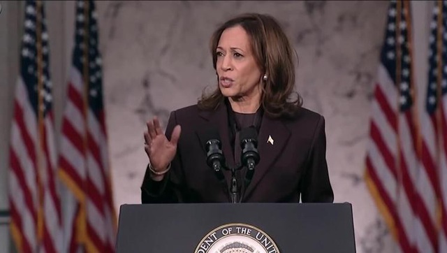 Phó Tổng thống Mỹ Kamala Harris phát biểu ngày 6-11. Ảnh: Bloomberg