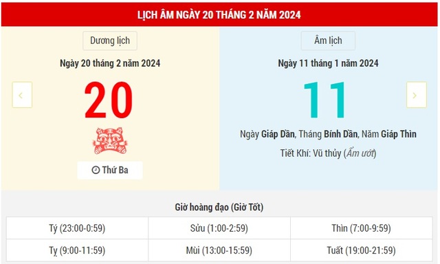 Lịch Âm hôm nay (20-2) và những thông tin tham khảo- Ảnh 1.