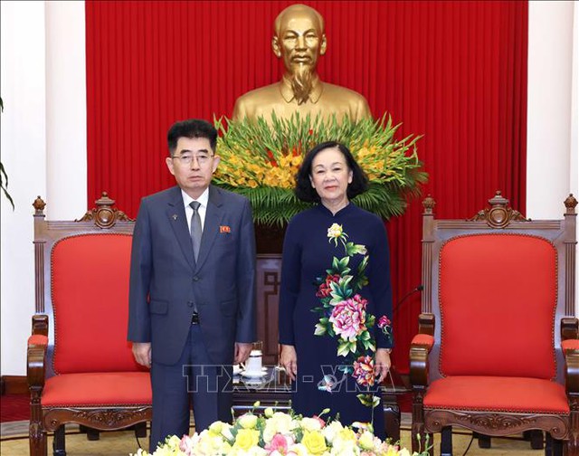 Thường trực Ban Bí thư Trương Thị Mai tiếp Đoàn đại biểu Đảng Lao động Triều Tiên- Ảnh 1.