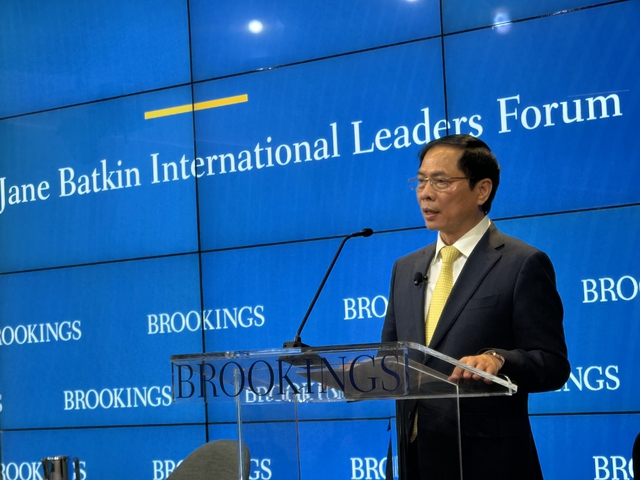 Bộ trưởng Bộ Ngoại giao Bùi Thanh Sơn phát biểu tại Viện Brookings Ảnh: Bộ Ngoại giao
