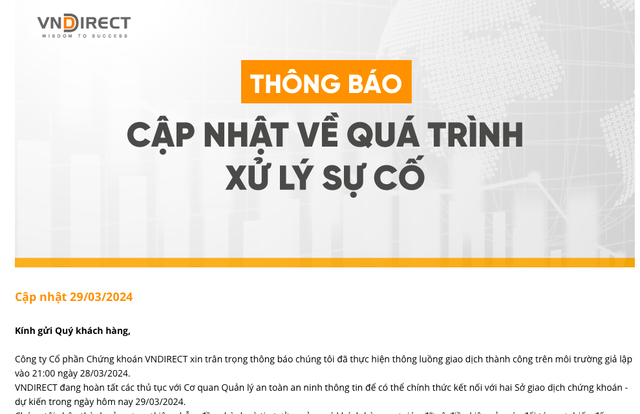 VNDIRECT công bố ngày giao dịch trở lại sau sự cố sập hệ thống - Ảnh 1.