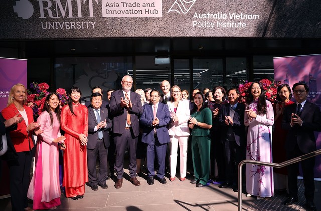 Thủ tướng Phạm Minh Chính dự lễ khai trương Viện Chính sách Úc - Việt Nam tại Đại học RMIT, TP Melbourne, bang Victoria Ảnh: NHẬT BẮC