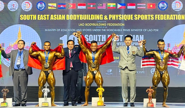 Nguyễn Trọng Khánh và K’Tuyên chia nhau 2 vị trí dẫn đầu nội dung thể hình hạng 75 kg Ảnh: TRƯƠNG XUÂN