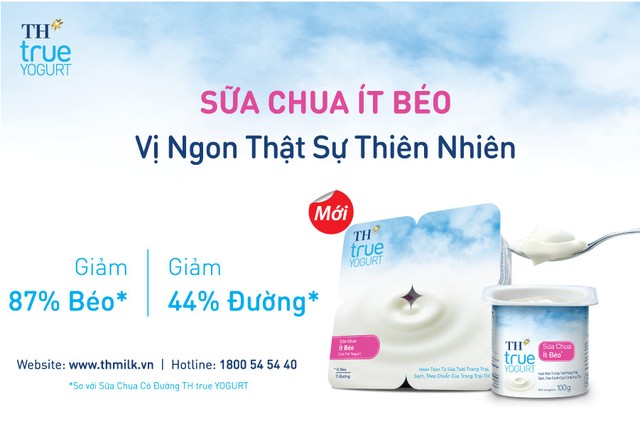 Sữa Chua Ít Béo TH true YOGURT có thành phần giảm khoảng 87% chất béo và trên 44% lượng đường bổ sung