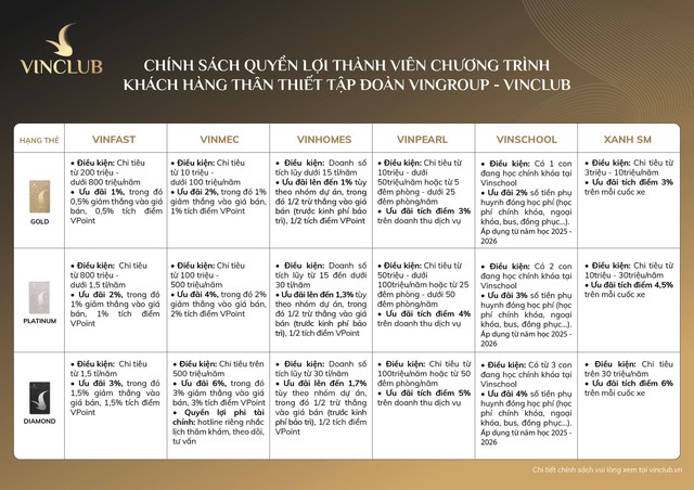 VinClub mang đến những đặc quyền hấp dẫn cho khách hàng thân thiết khi sử dụng các sản phẩm, dịch vụ thuộc hệ sinh thái Vingroup