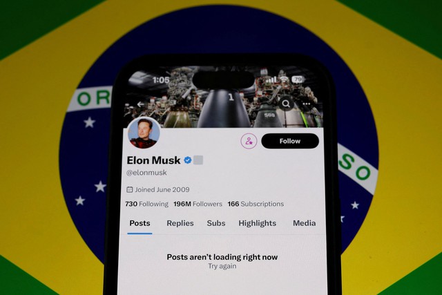 Tài khoản của tỉ phú Elon Musk trên mạng xã hội X bị chặn ở Brazil hôm 31-8. Ảnh: REUTERS